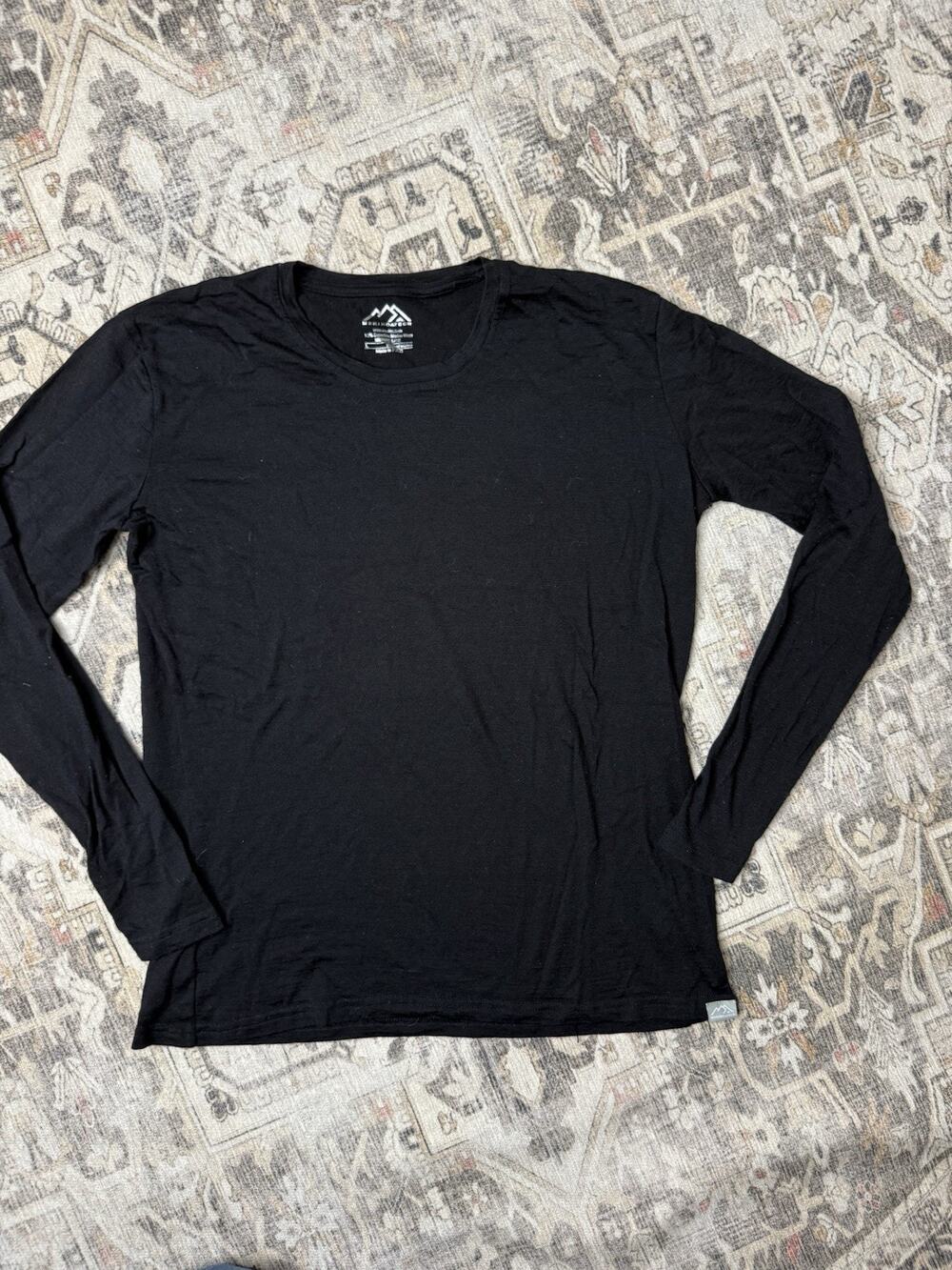 Merino.tech Shirt Mens L Black Merino Wool Long Sleeve Base Layer Gorpcore Ski